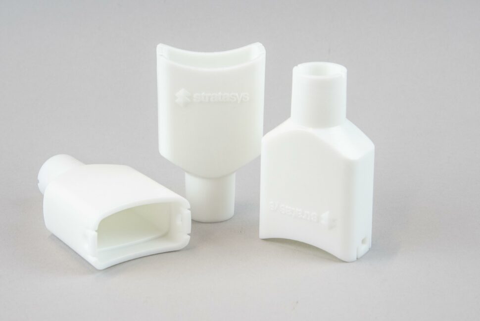 Respirator adapter printed on the Origin One from Stratasys