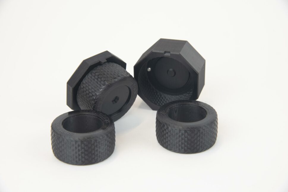 Mold for elastomeric polyurethane wheel printed on the Origin One from Stratasys