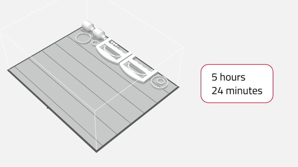 Medical device companies compare 3d prints from fdm 3d printer to polyjet 3d printing. 
FDM: 5 hours
PolyJet: 24 Minutes